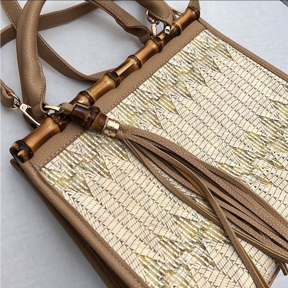 Sondra Roberts Handbags - Sondra Roberts Weaved Fringed Bamboo Shoulder Bag Handbag